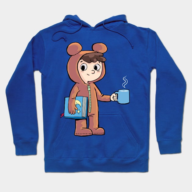 boy prepares for bed with a cup of warm milk and a picture book Hoodie by duxpavlic